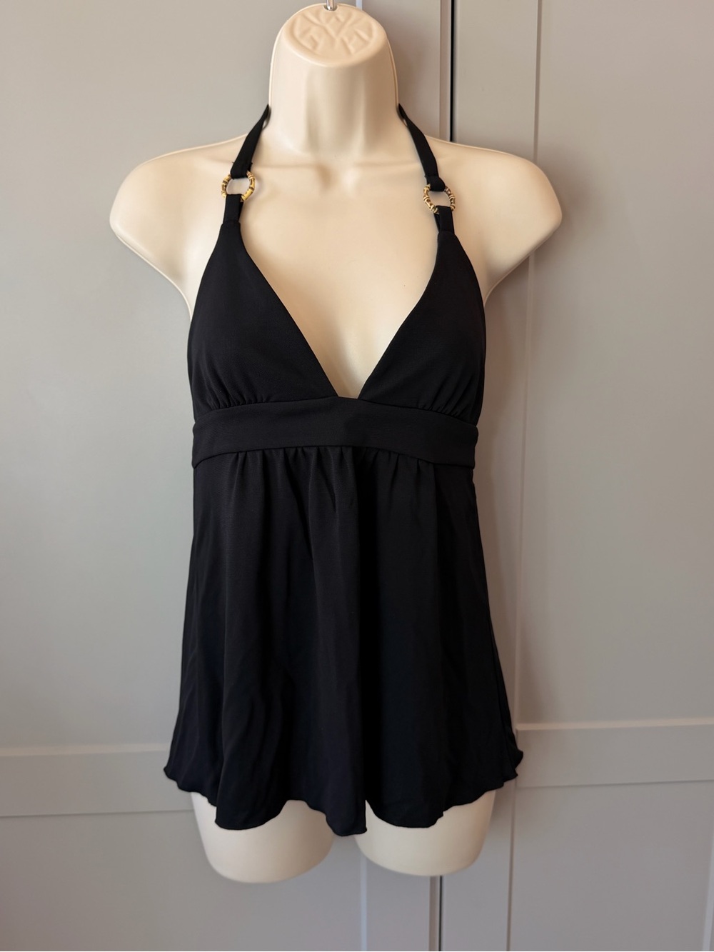 Y2K Moda International Black Halter Top Detailed Rings Size S